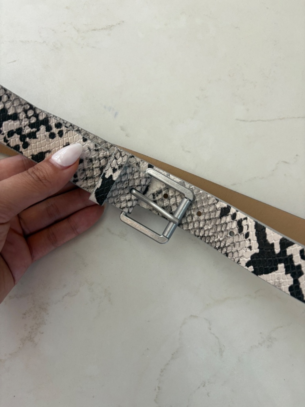 Treasure & Bond Snakeskin Print Belt Silver Buckle Size Small
